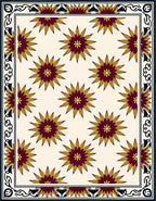Deep Burgundy Gold Starburst Repeating Borders Rug