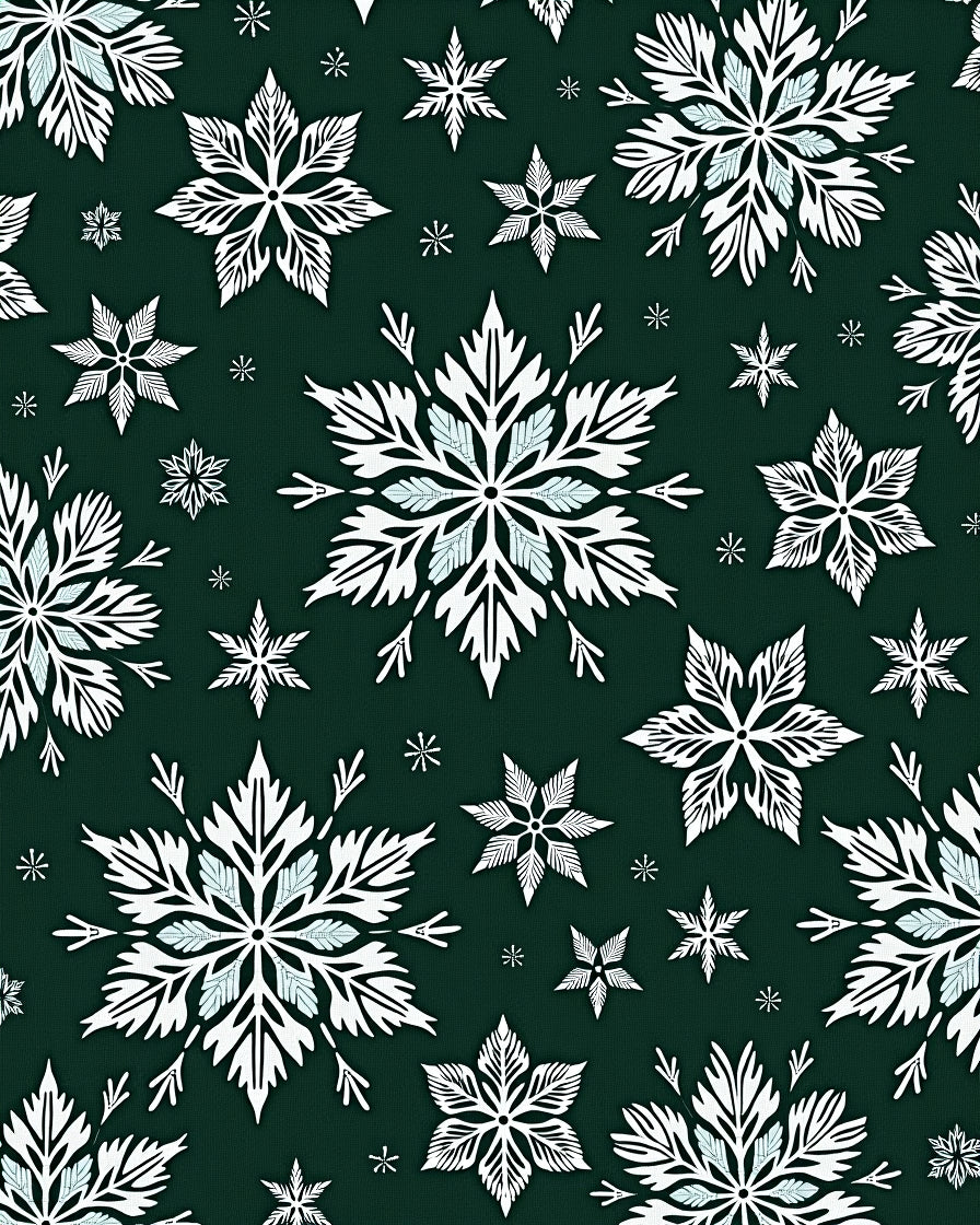 Winter White Snowflake Forest Green Rug