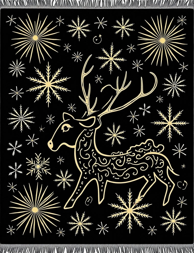 Golden Reindeer Snowflake Night Rug