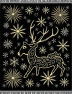 Golden Reindeer Snowflake Night Rug