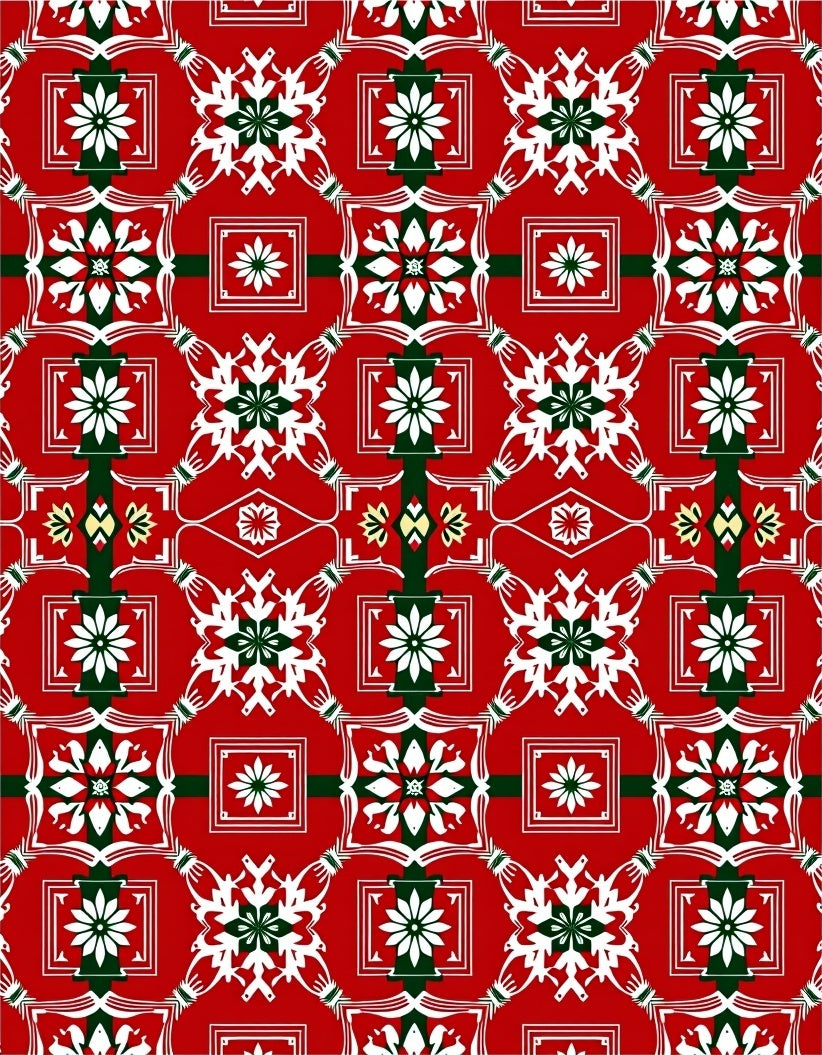 Crimson White Green Floral Square Rug