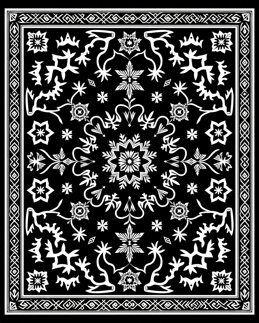 Black and White Floral Medallion Blanket Rug