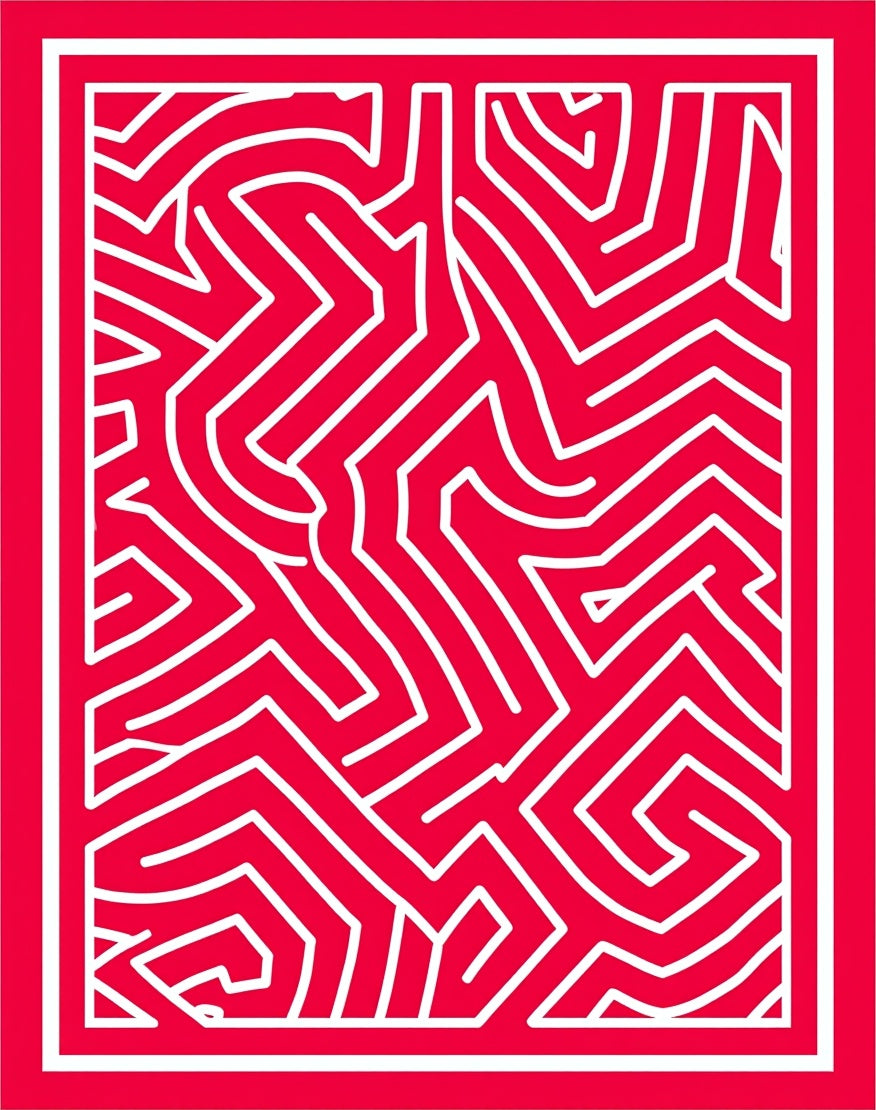 Vibrant Red Geometric Maze Layout Rug