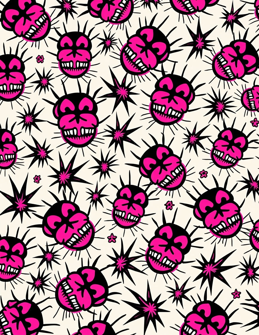 Hot Pink Skull Spiky Starburst Rug