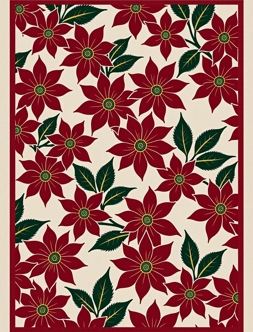 Crimson Red Floral Garden Rug