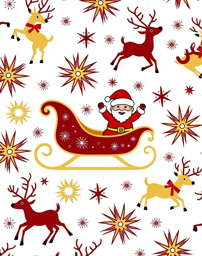 Festive Santa Sleigh Reindeer Snowflakes Rug