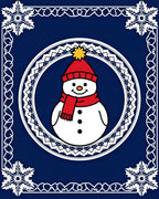 Festive Blue Snowman Snowflake Frame Rug