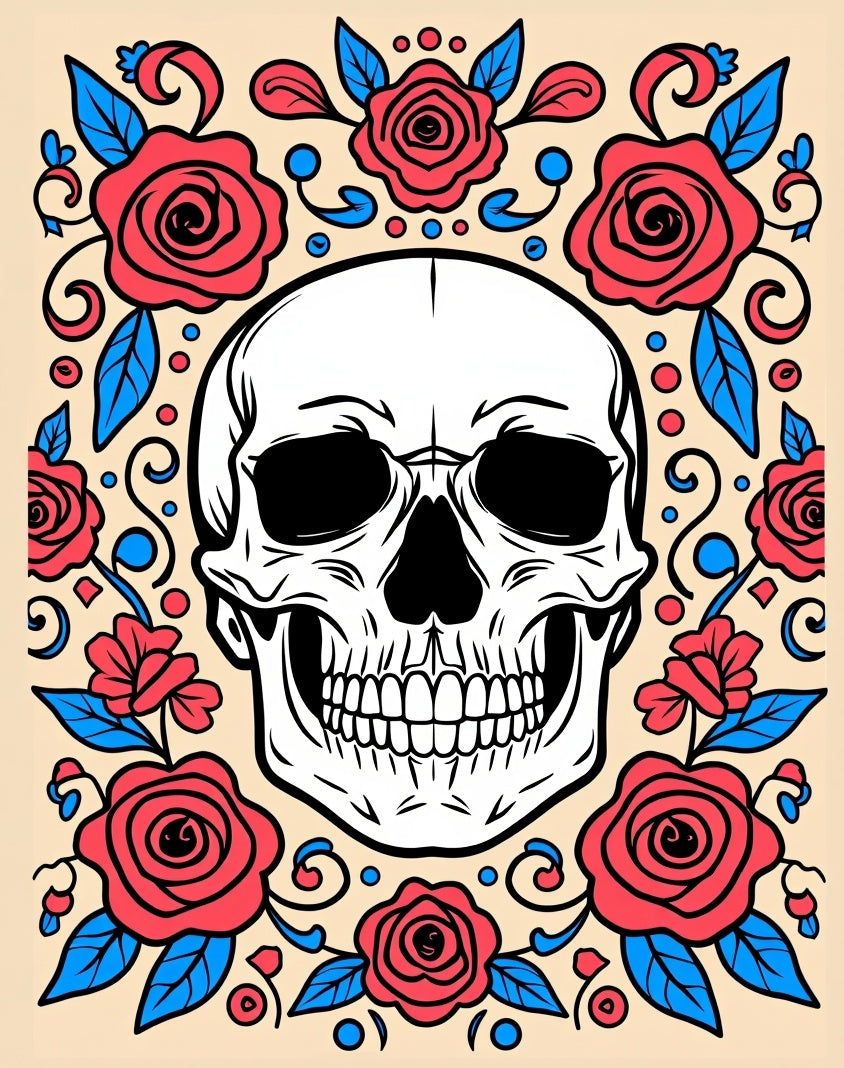 Crimson Floral Skull Accent Rug