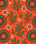 Vibrant Orange Floral Snowflake Foliage Rug