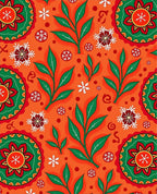 Vibrant Orange Floral Snowflake Foliage Rug