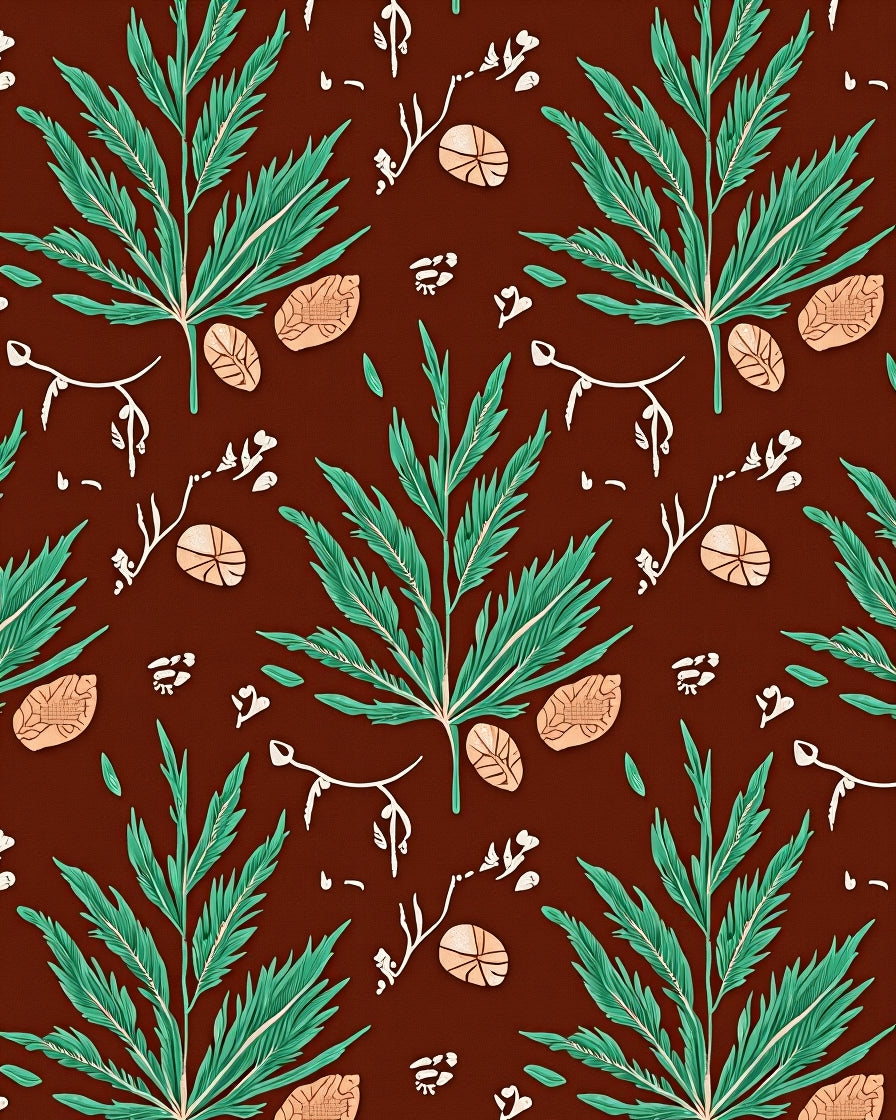 Green Leafed Herbal Brown Background Rug