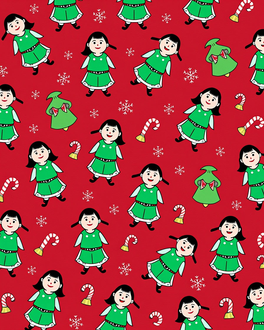 Christmas Elves Candy Cane Snowflakes Red Background Rug
