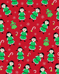 Christmas Elves Candy Cane Snowflakes Red Background Rug