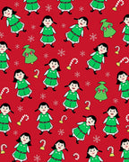 Christmas Elves Candy Cane Snowflakes Red Background Rug