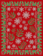 Red Snowflake Pine Branch Holiday Border Rug