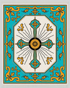 Turquoise Golden Sunburst Medallion Rug