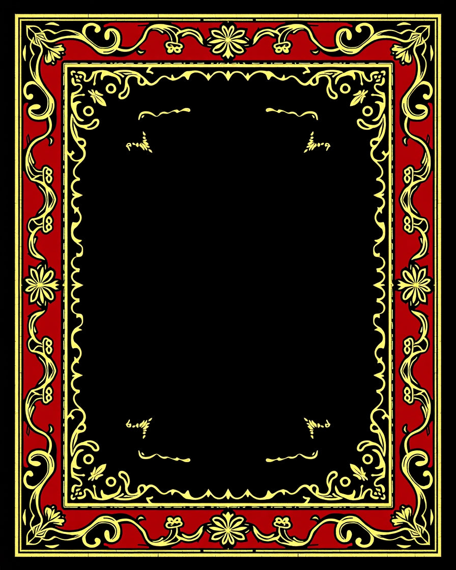 Crimson and Gold Floral Scroll Frame Rug