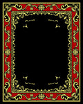 Crimson and Gold Floral Scroll Frame Rug