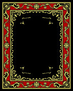 Crimson and Gold Floral Scroll Frame Rug