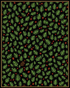 Emerald Pine Sprigs Red Orb Folk Art Rug