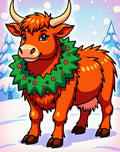Whimsical Orange Bull Christmas Wreath Rug