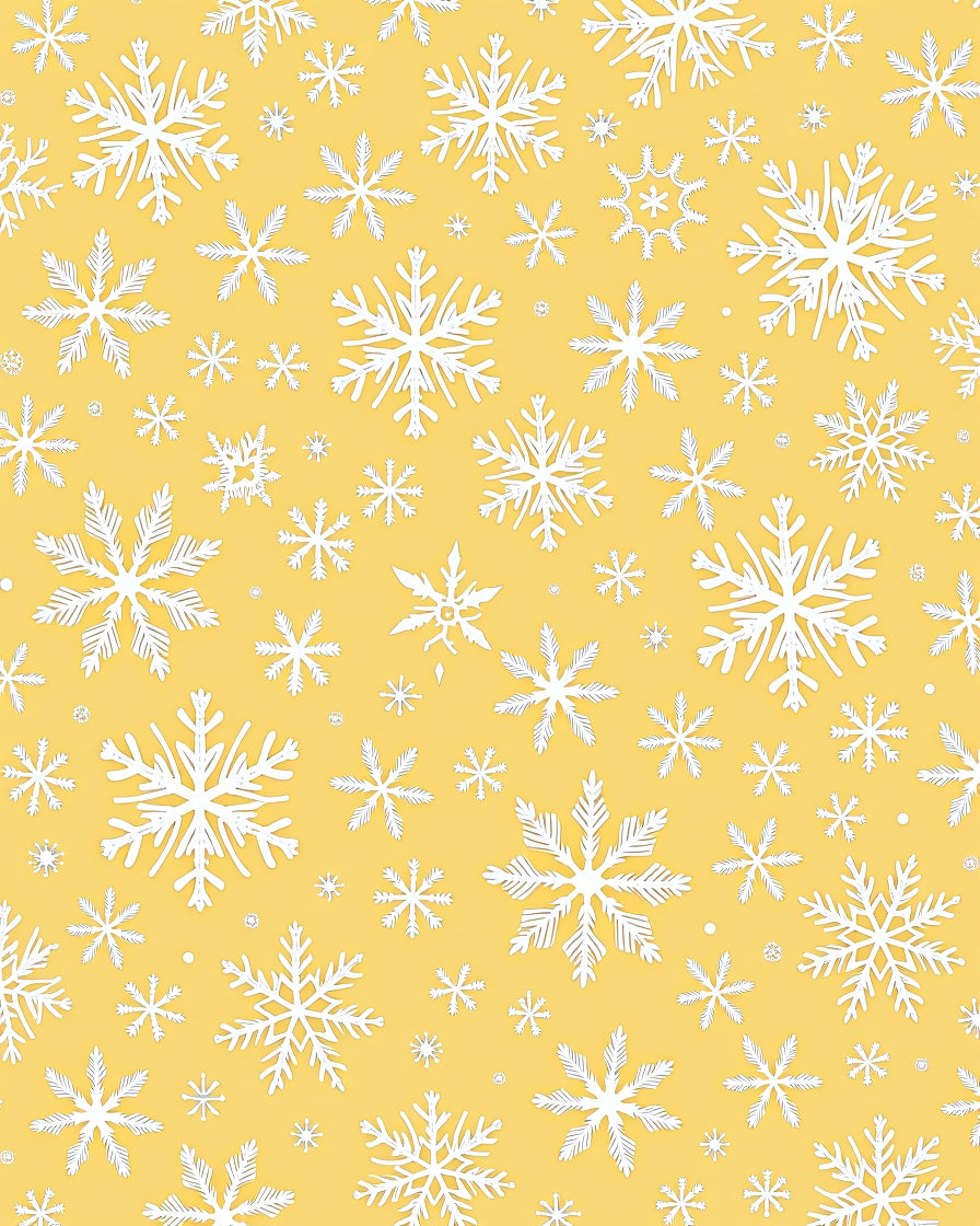 White Snowflake Scatter Yellow Background Rug