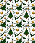 Golden Ornaments Green Christmas Tree Garland Rug