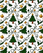 Golden Ornaments Green Christmas Tree Garland Rug