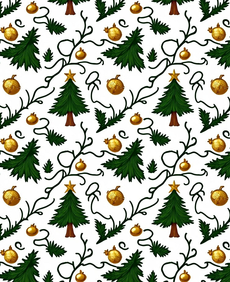 Golden Ornaments Green Christmas Tree Garland Rug