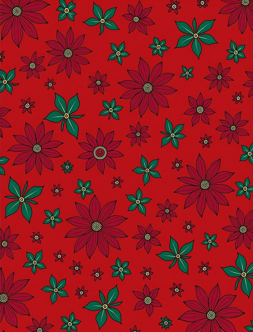 Red and Green Floral Poinsettia Medley Rug