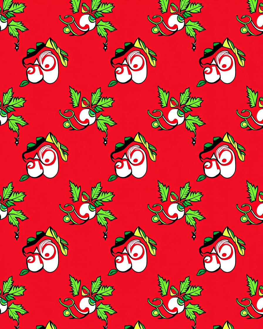 Whimsical Red Green Cartoon Face Rug