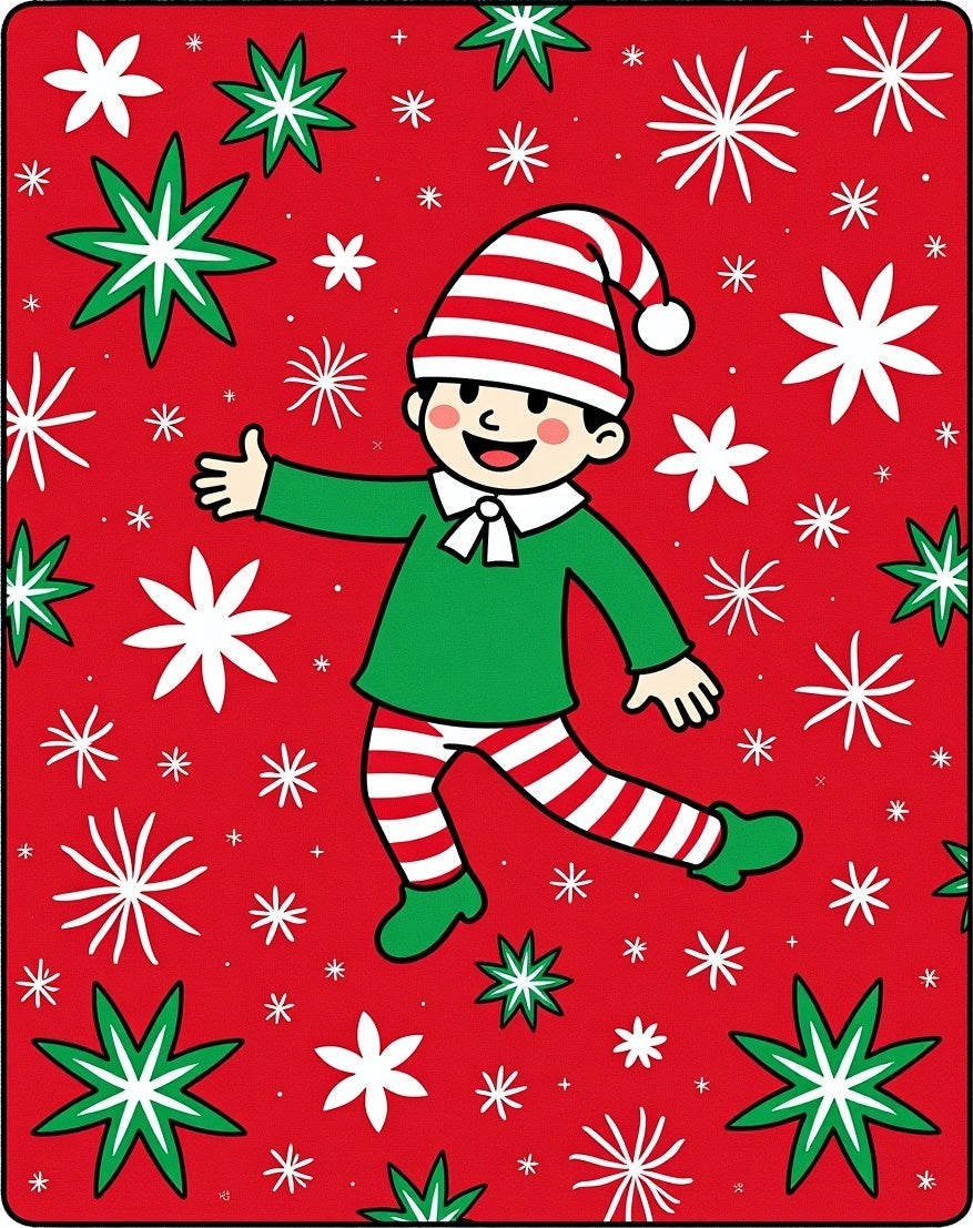 Happy Holiday Elf Red Snowflake Rug