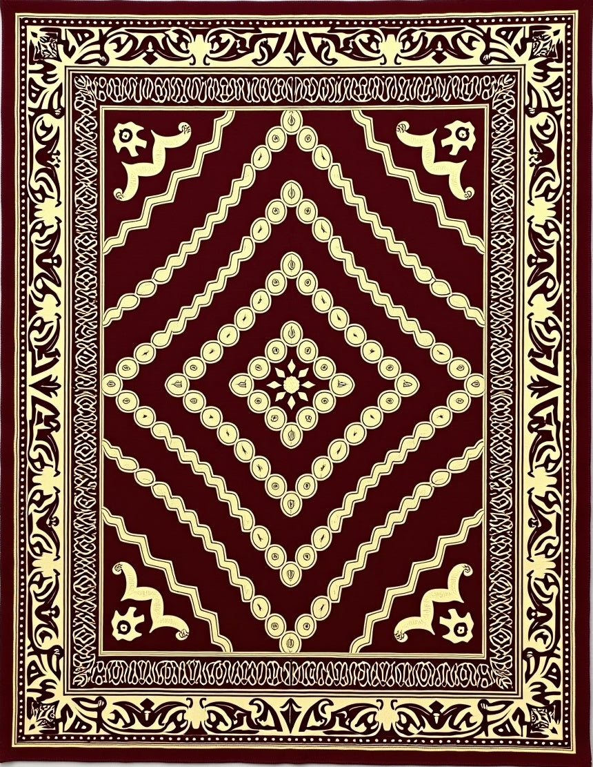 Deep Red And Cream Medallion Border Rug