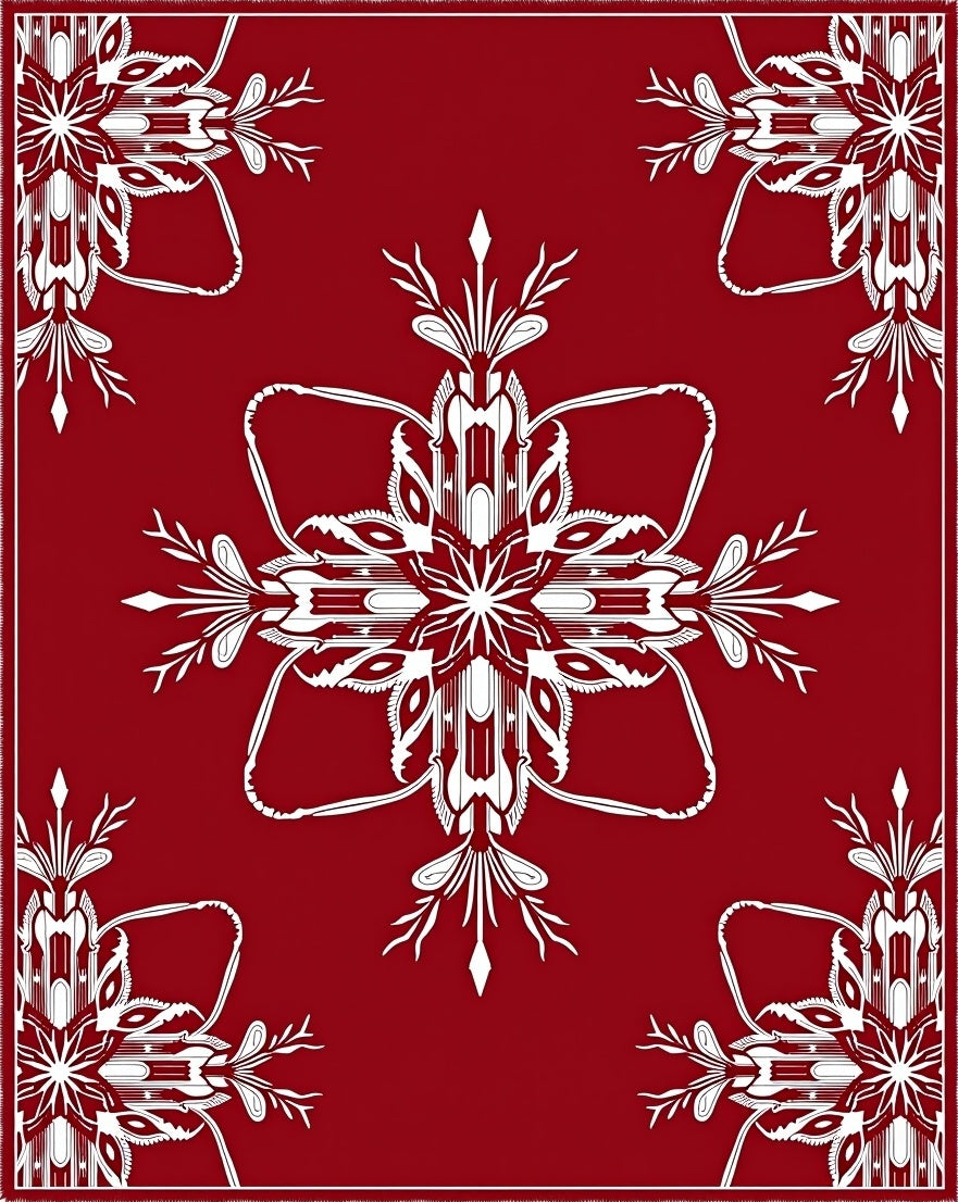Crimson Floral Starburst Medallion Rug
