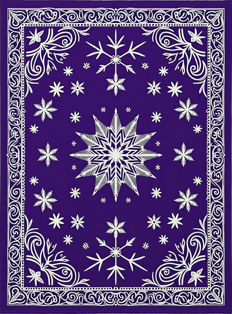 Winter Snowflakes Indigo Scrollwork Rug
