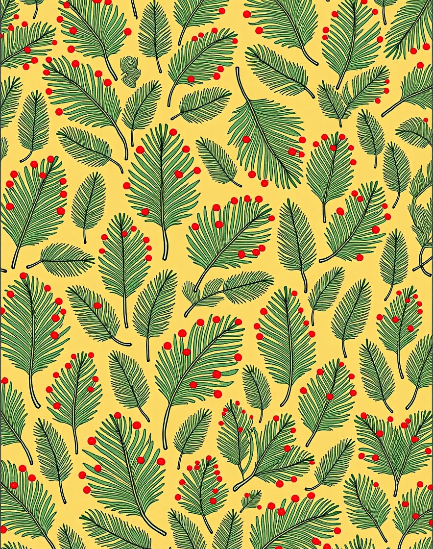 Festive Green Palm Fronds Red Berries Rug