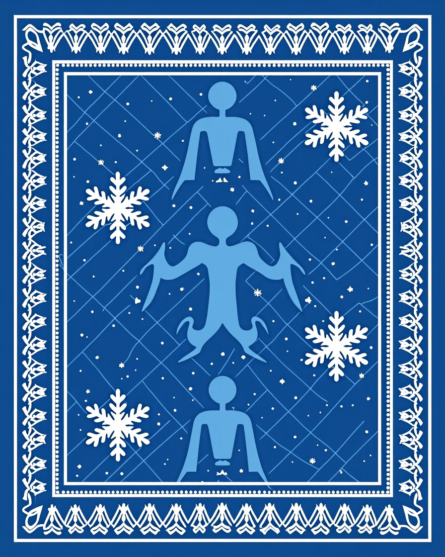 Blue Winter Figures Snowflake Snowfall Rug