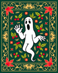 Spooky Ghost Holly Christmas Border Rug