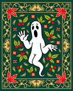 Spooky Ghost Holly Christmas Border Rug