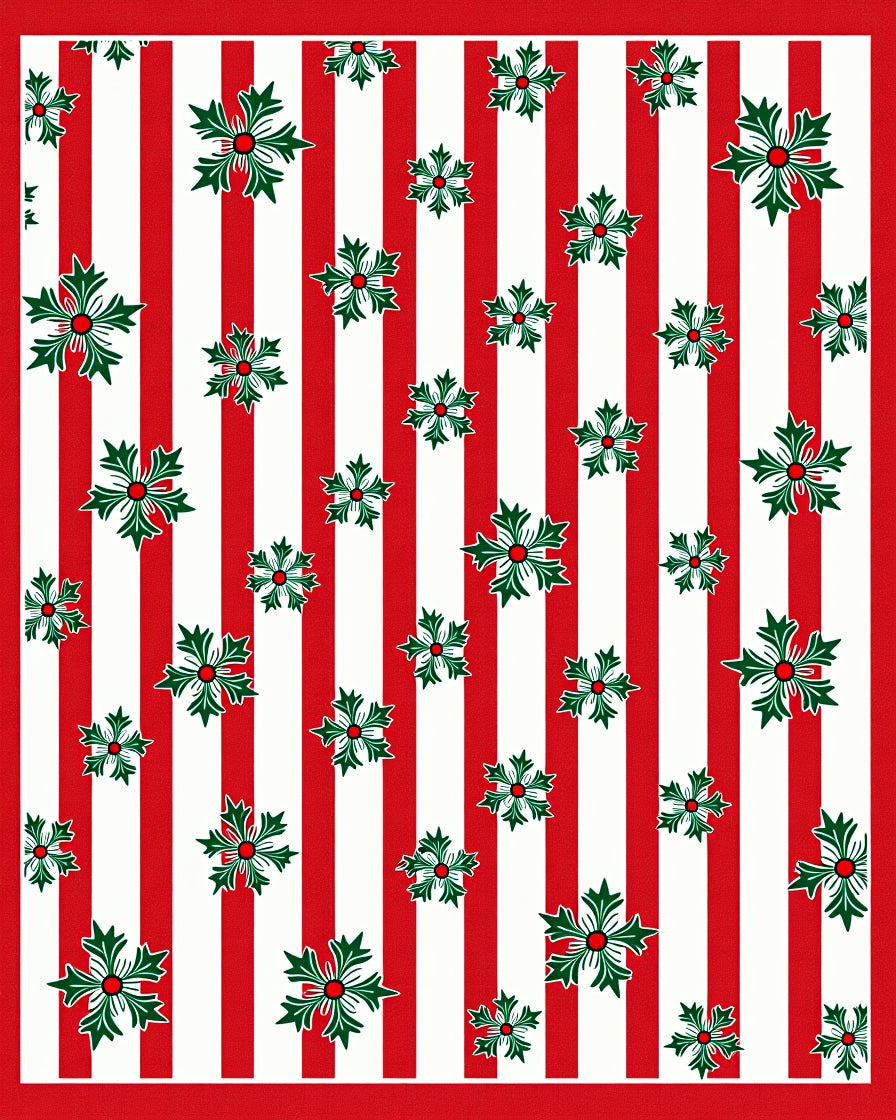 Red White Stripe Festive Holly Rug