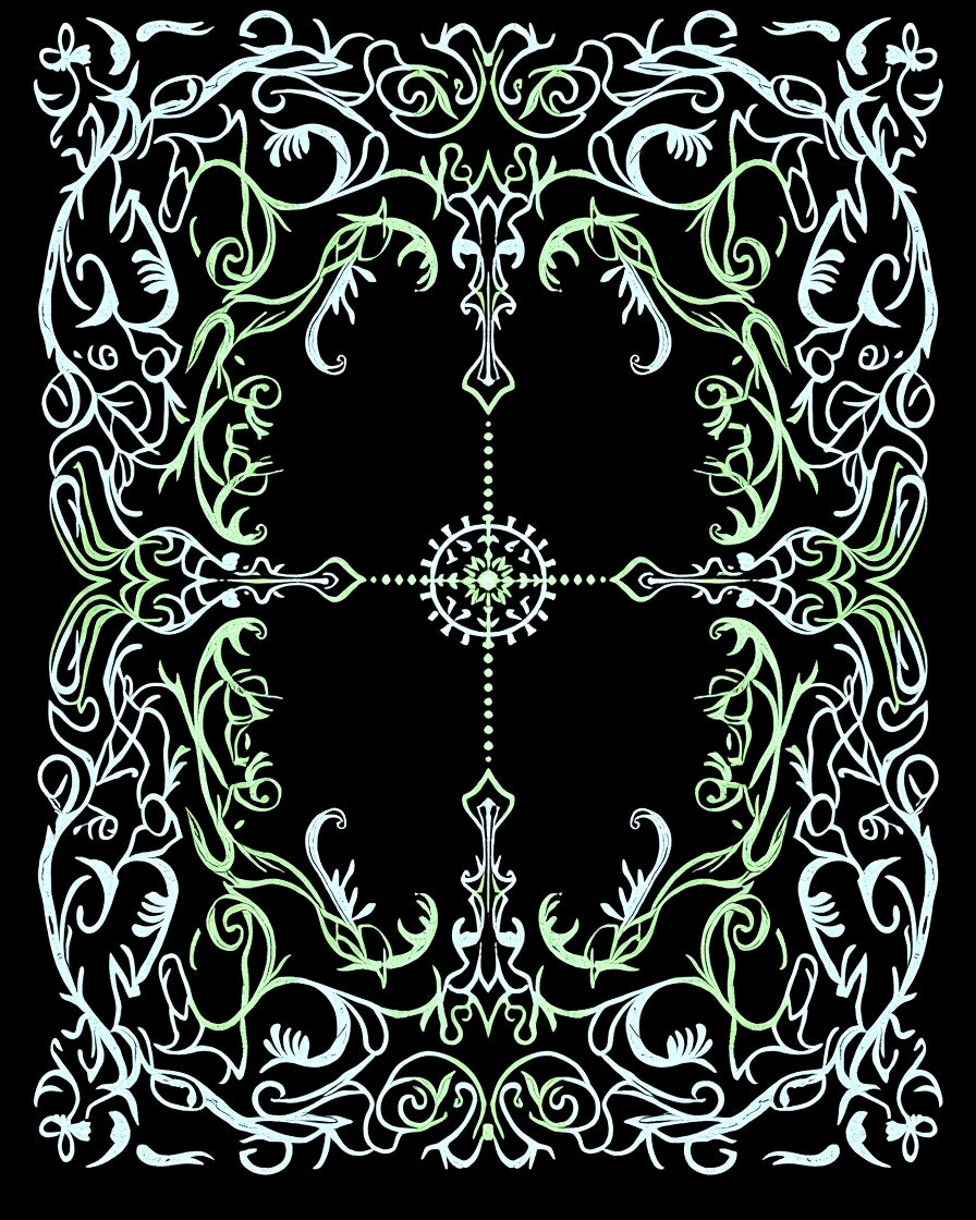 Light Green White Floral Scrollwork Medallion Rug
