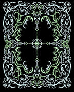 Light Green White Floral Scrollwork Medallion Rug