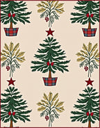 Festive Green Christmas Tree Plaid Medallion Rug
