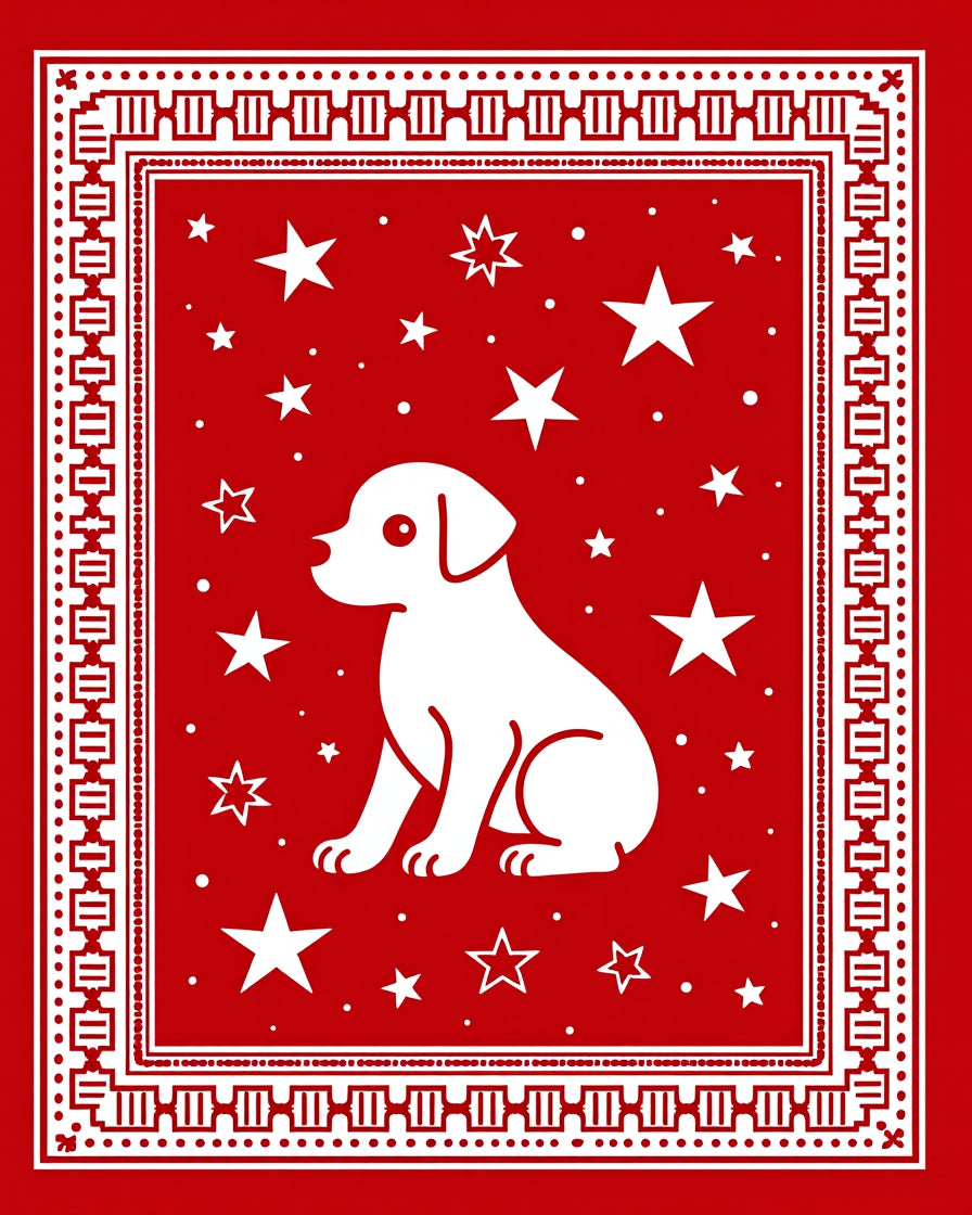 Crimson White Dog Star Border Rug