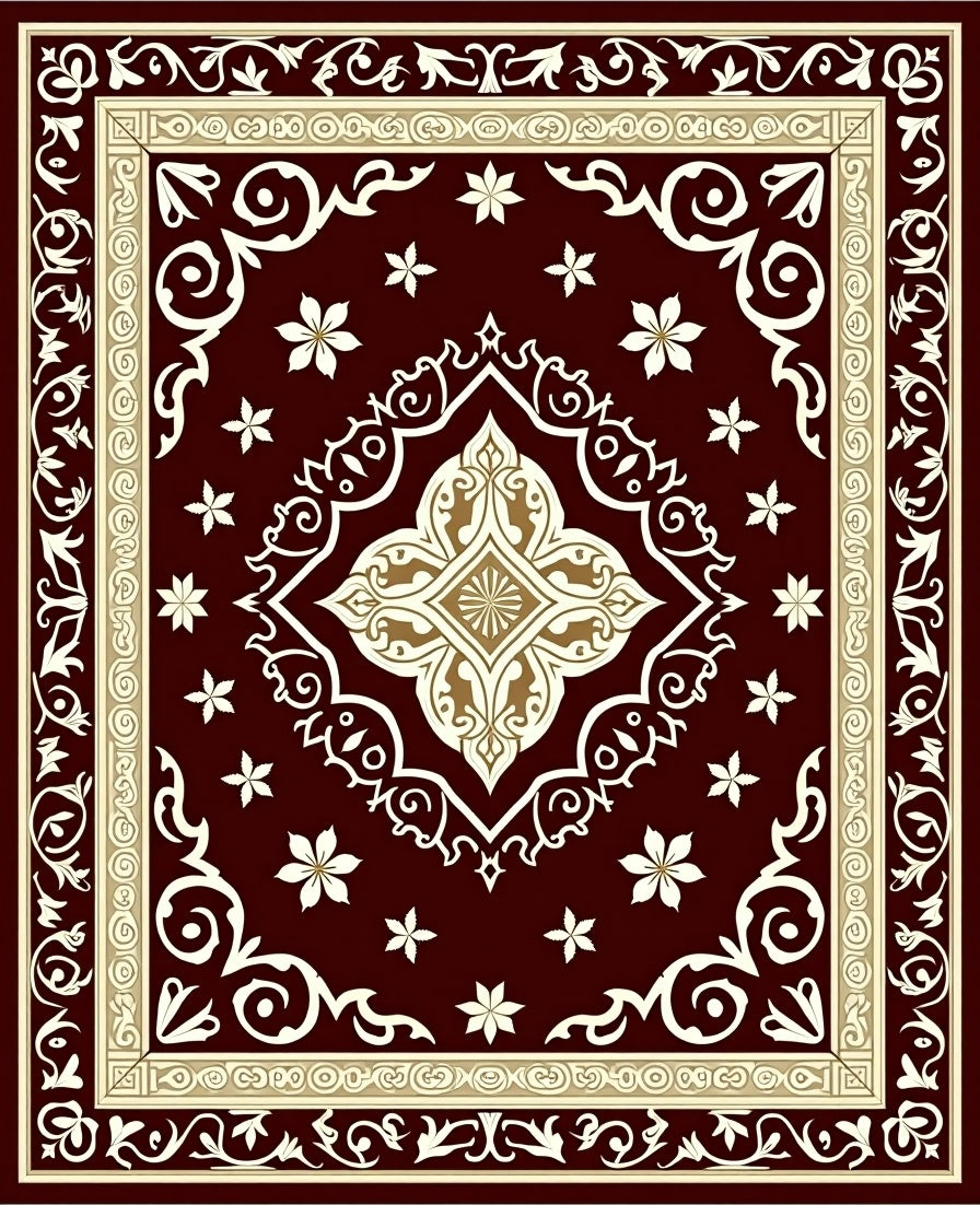 Crimson Gold Arabesque Floral Square Rug