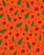 Vibrant Red Green Tropical Botanical Rug