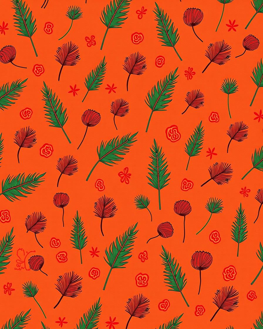 Vibrant Red Green Tropical Botanical Rug