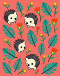 Cute Hedgehog Floral Garden Illustration Rug