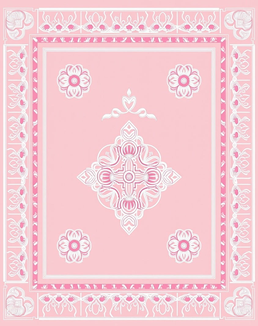 Sweet Pink Floral Medallion Border Rug