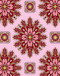 Red Floral Medallion Square Tile Rug